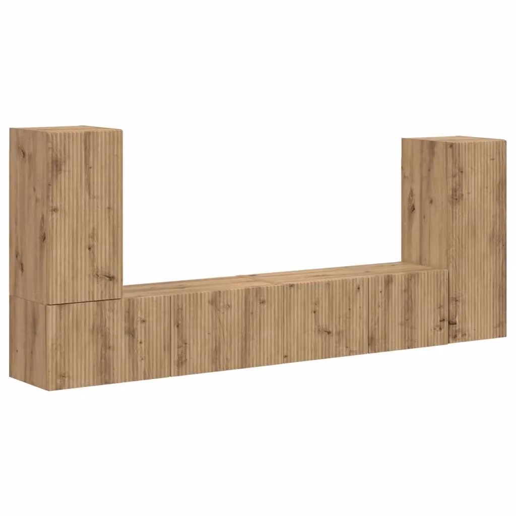 Set mobile TV moderno vidaXL in 4 pezzi color rovere marrone in legno MDF per soggiorno e ufficio in casa – 2