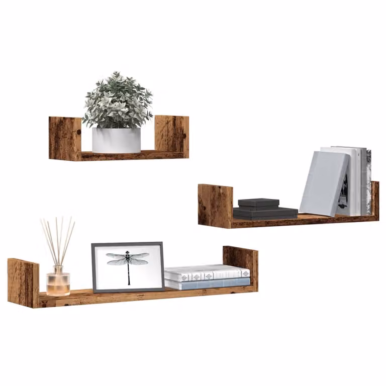 Set di 3 mensole a parete vidaXL in legno multistrato color marrone antico stile rustico