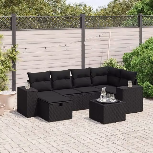 Set Divani da Giardino con Cuscini 7pz Nero Polyrattan 3264421