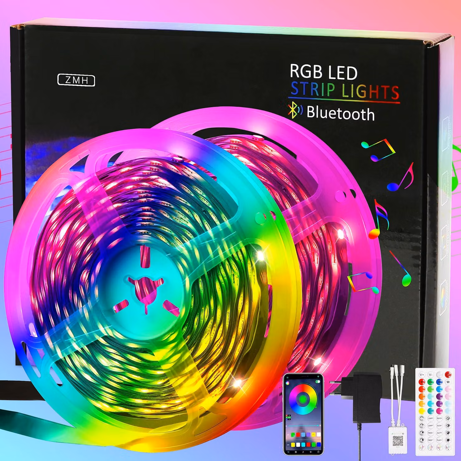 ZMH LED Strip 30m striscia luminosa Smart - striscia LED RGB 16 milioni di variazioni di colore - catena luminosa musicale regolabile con telecomando App controllabile - illuminazione a LED per la decorazione di armadietti per feste in casa decorazione TV