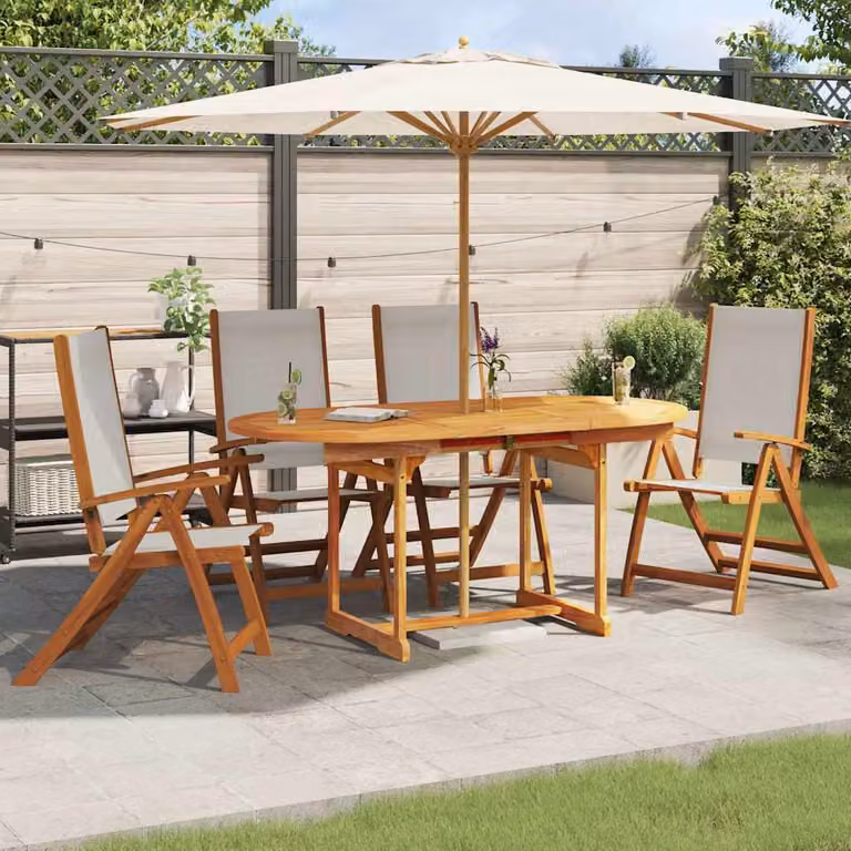 Set di 4 sedie pieghevoli vidaXL in legno di acacia oliato e textilene grigio per giardino e terrazza