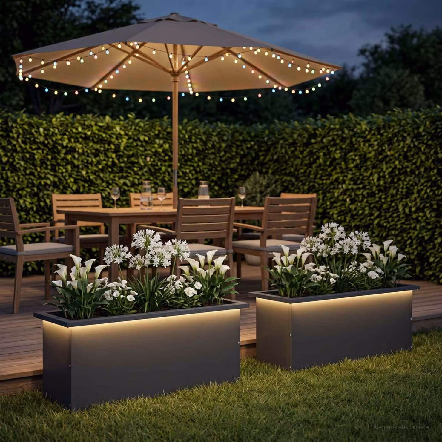 Set di 2 fioriere da giardino vidaXL con LED in metallo, colore antracite, L 80 cm x P 30 cm x H 30 cm