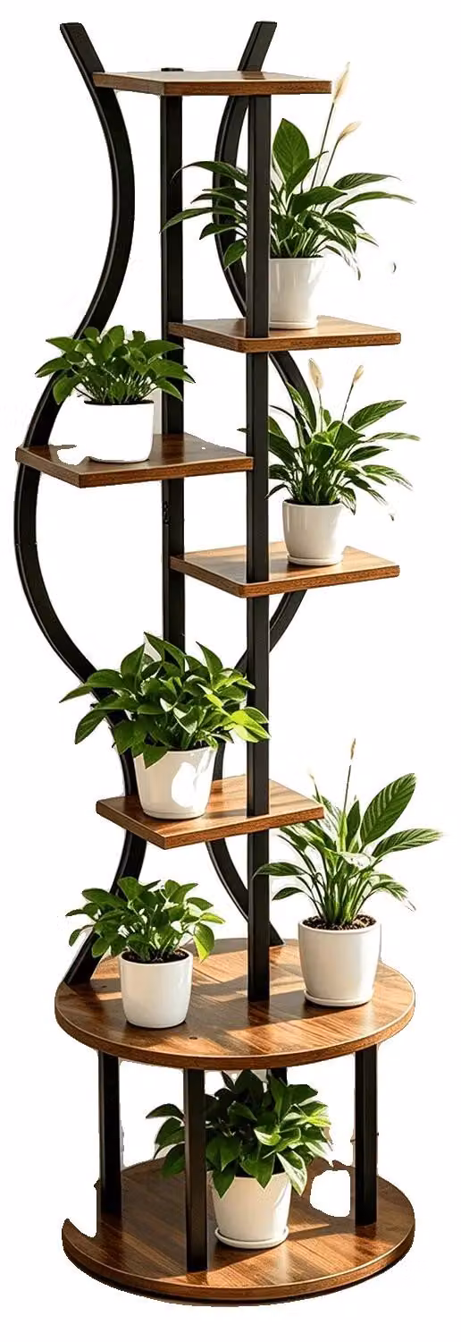 Supporto per piante, altezza 145 cm, 7 ripiani, struttura in metallo, metodo di montaggio, capacità massima di 10 kg per ripiano