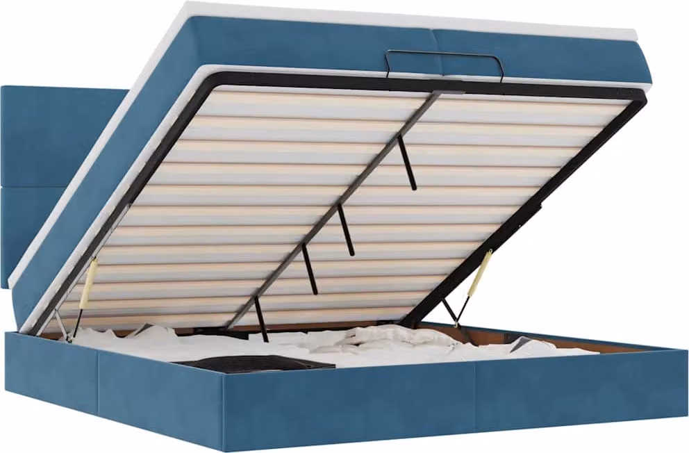 Pouf Letto con Materassi e LED Blu Scuro 200x200cm Velluto