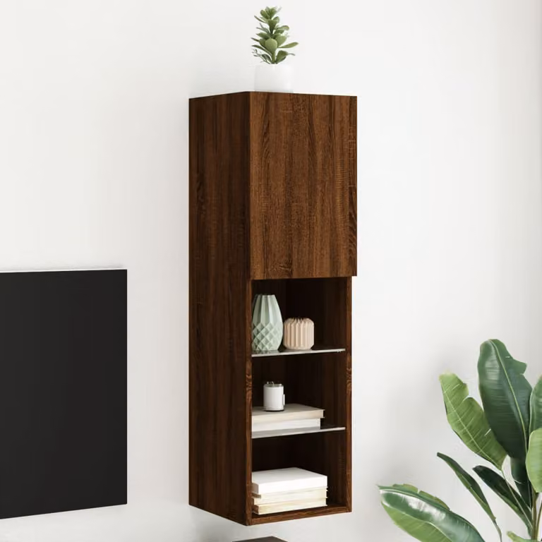 Mobile TV vidaXL con Luci LED in Rovere Marrone, L/P/H: 30,5 x 30 x 102 cm