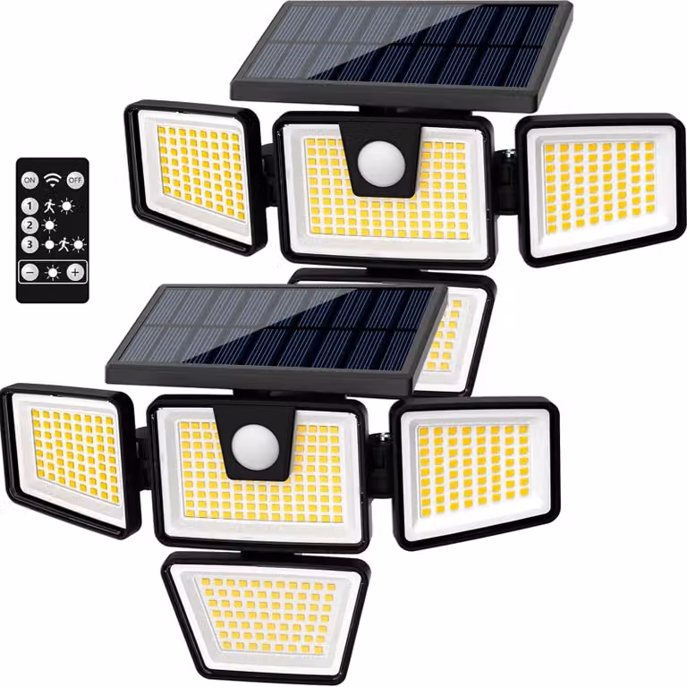 Lampade solari a LED, confezione da 2, con 4 luci, sensore di movimento, grado di protezione IP65