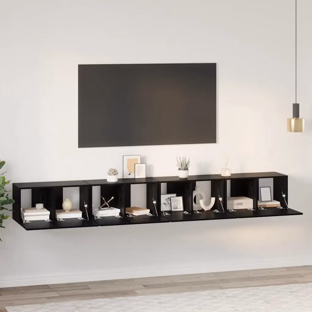 Set di 4 mobili TV moderni vidaXL in legno ingegnerizzato nero, L/P/H: 60 x 30 x 30 cm