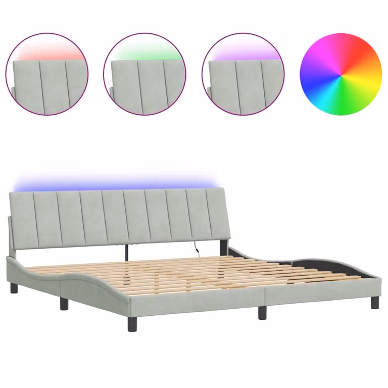 Giroletto con LED senza Materasso Hanko Grigio Chiaro 200x200 cm in Velluto