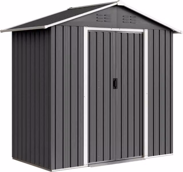 Casetta Box da Giardino 194x107x191 cm Capanno Porta Attrezzi in Acciaio Grigio
