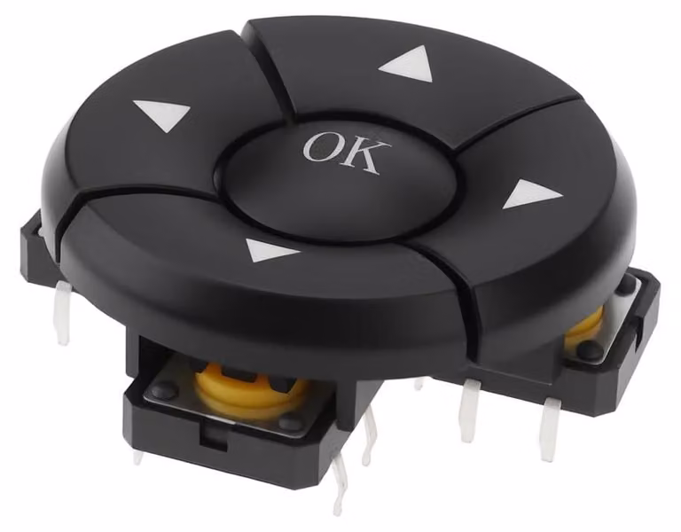 Interruttore direzionale a 5 vie con funzione di conferma, colore nero, dimensioni 12x12 mm