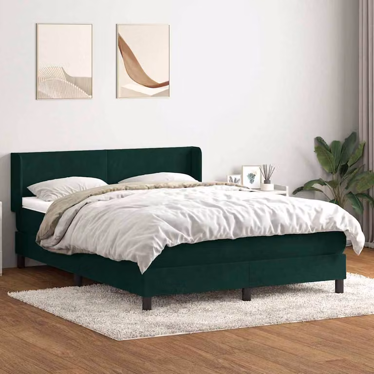 vidaXL Giroletto a Molle Ibrido con Materasso in Velluto Verde e Bianco L/P/H: 200 x 163 x 223 cm