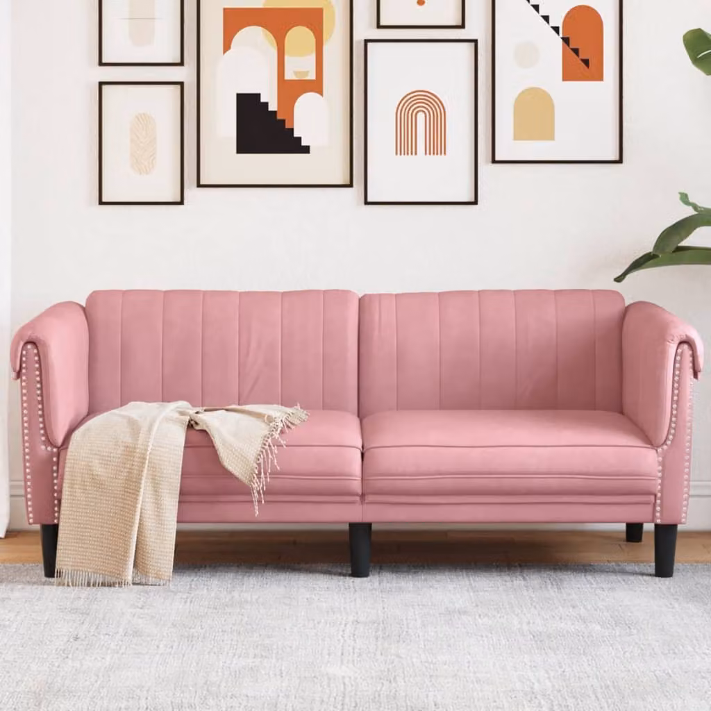 vidaXL Divano a 2 Posti Moderno in Velluto Rosa con Struttura in Legno Solido L: 182 cm, P: 77 cm, H: 74 cm