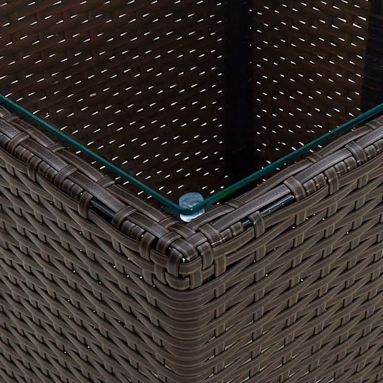 vidaXL Tavolino marrone 41,5x41,5x44 cm in poly rattan e vetro temperato