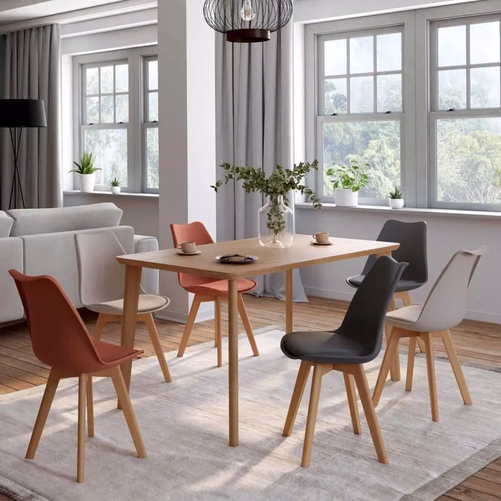 Set di 6 sedie in stile scandinavo SARA IDMarket con gambe in legno, colori grigio scuro, beige e terracotta – 2