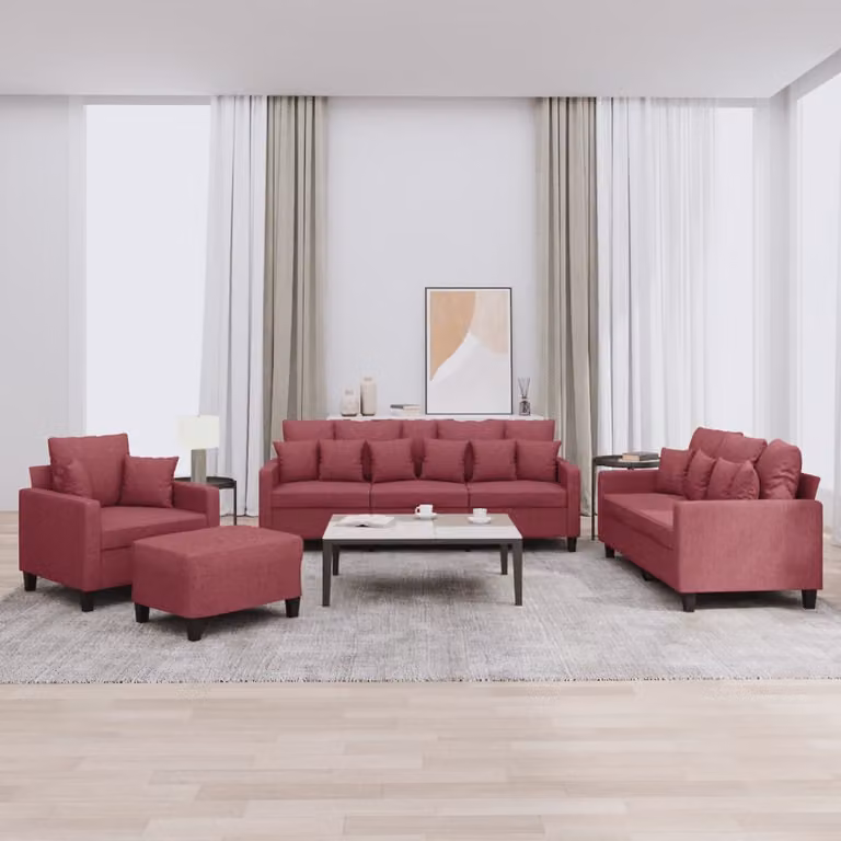 Maison Exclusive - Set divano 4 pezzi con cuscini in tessuto bordeaux