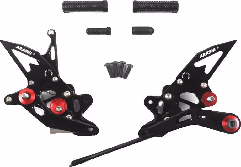 Poggiapiedi per moto, lavorati a CNC, design regolabile, nero