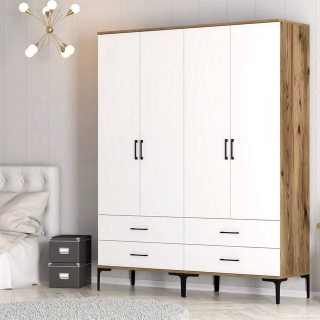 Guardaroba Katrin DMORA per camera da letto, armadio moderno con ante a battente, L: 160 cm, P: 47,5 cm, H: 201,4 cm, Marrone e Bianco