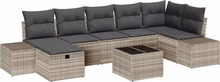 Set Divano da Giardino 8 pcs Grigio chiaro polyrattan
