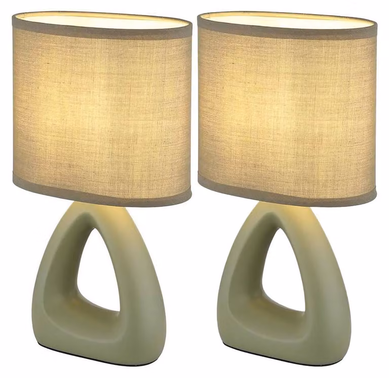 2x lampada da tavolo, Vetroceramica tessile, verde, H 30 cm