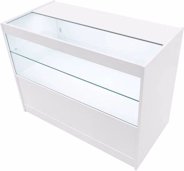 Bancone LED Bianco C1200 con 2 Ripiani a Vista e 1 Chiuso, Vetrina