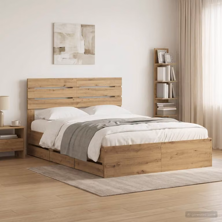 Letto con contenitore e testiera vidaXL in legno rovere e marrone L/P/H: 200 x 120 x 140 cm