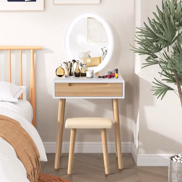 Tavolino da trucco - Comodino da trucco - Specchio per il trucco - Sgabello per il trucco - Tavolino per il trucco - Illuminazione LED regolabile