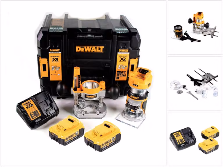 DeWalt DCW 604 M2 fresa combinata a batteria 18V 55 mm + 2x batterie ricaricabili 4,0 Ah + 1x caricatore rapido in TSTAK