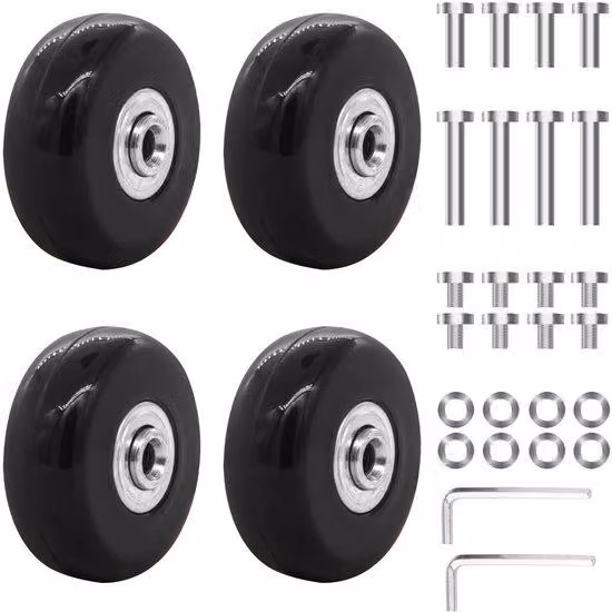 Set Azomor composto da 4 robuste rotelle per valigie, facili da installare