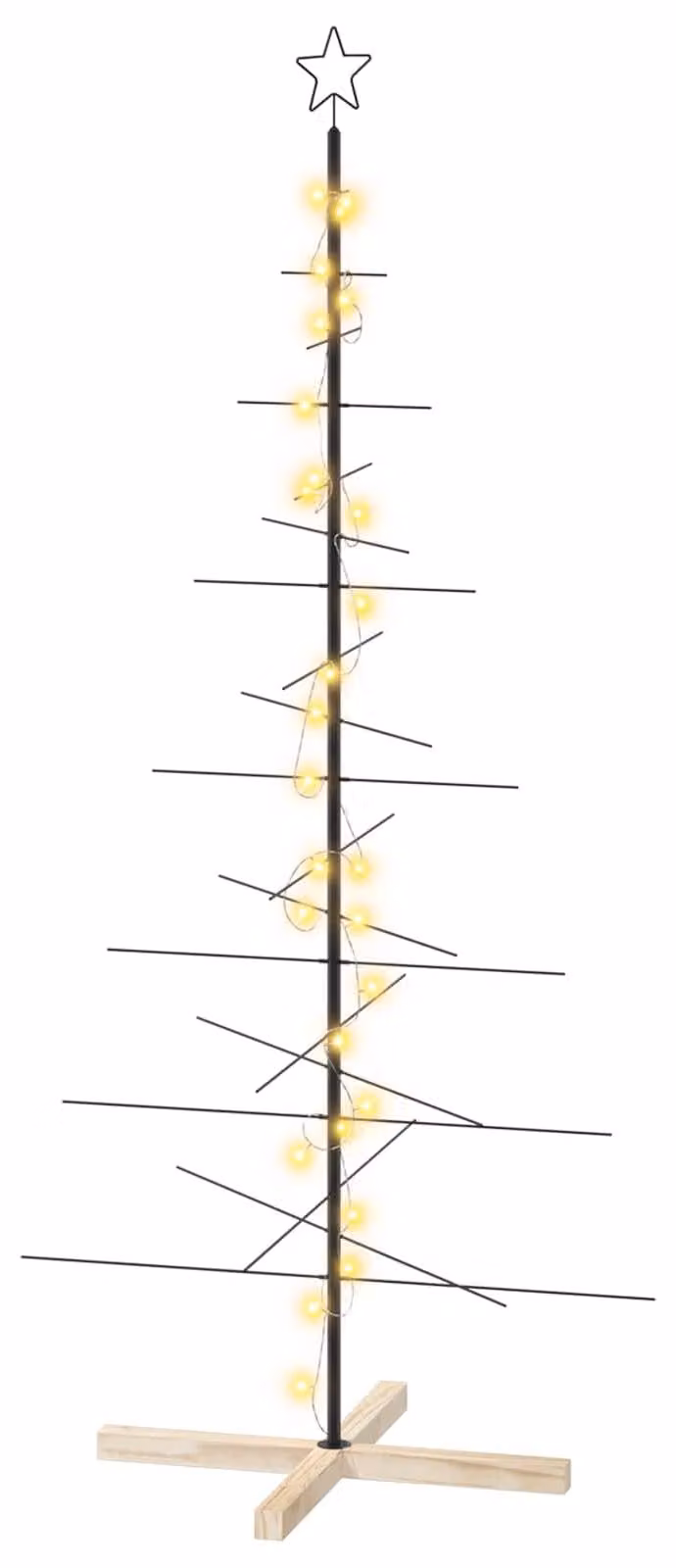 Albero di Natale in metallo con supporto, modello KUOPIO, 180 cm, luci bianche calde