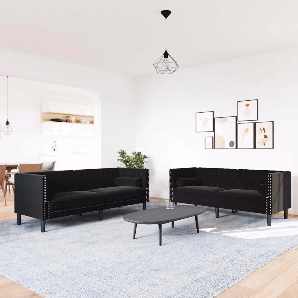 Set di 2 divani da soggiorno vidaXL in velluto nero L 194,5 x P 74,5 x H 70,5 cm – 1