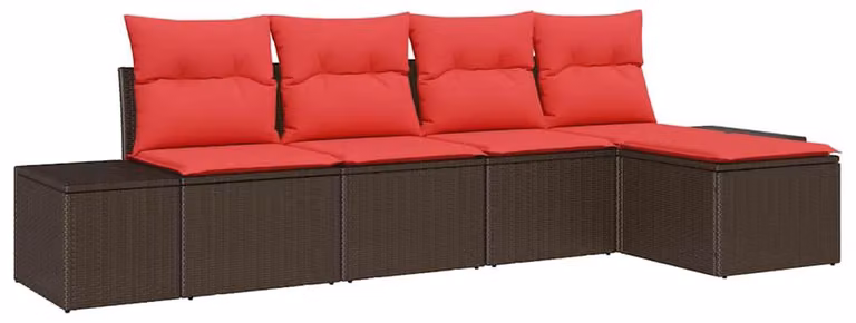 Set Divano da Giardino con cuscino 5 pcs Marrone polyrattan