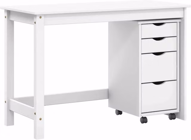Set Scrivania MOSS composta da Tavolo da Ufficio e Mobiletto su Ruote Bianco