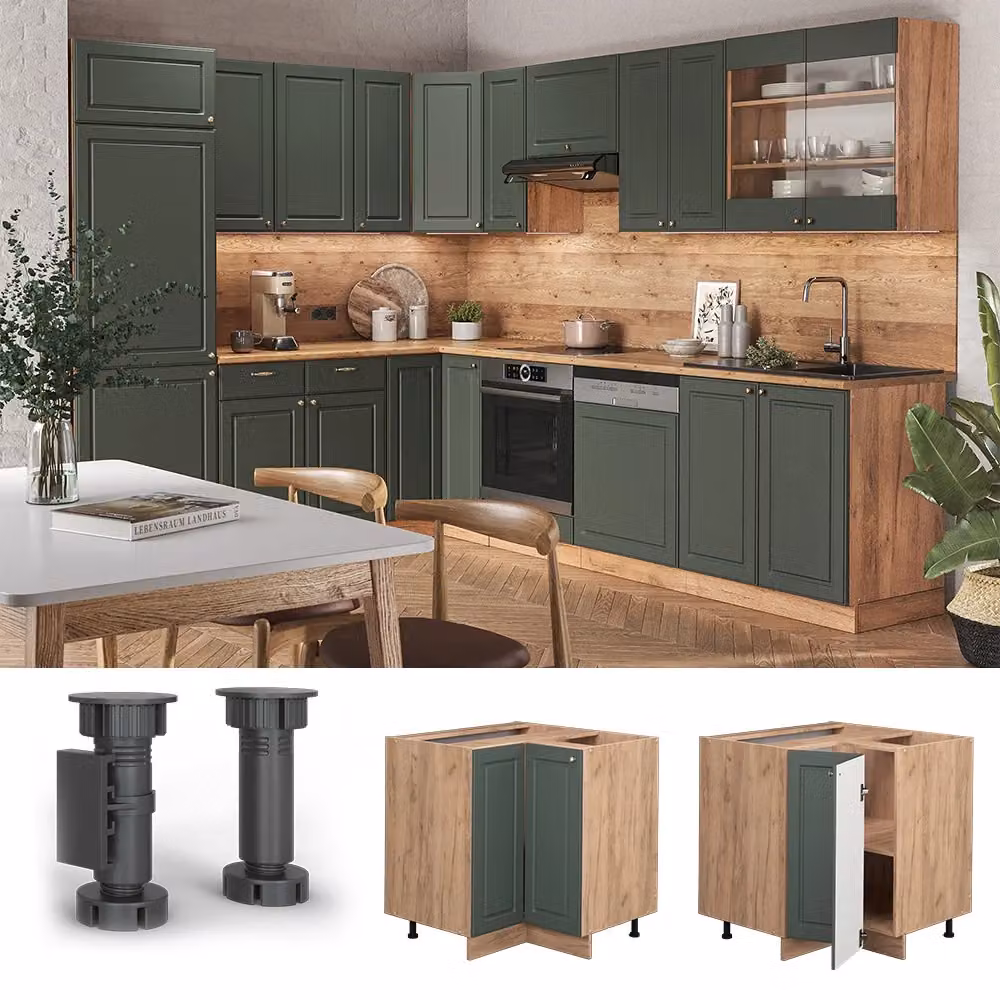 Mobile ad angolo cucina Fame-Line Vicco Verde e Oro Rovere dorato senza piano di lavoro L: 80.5 cm, P: 35.5 cm, H: 51.6 cm – 2
