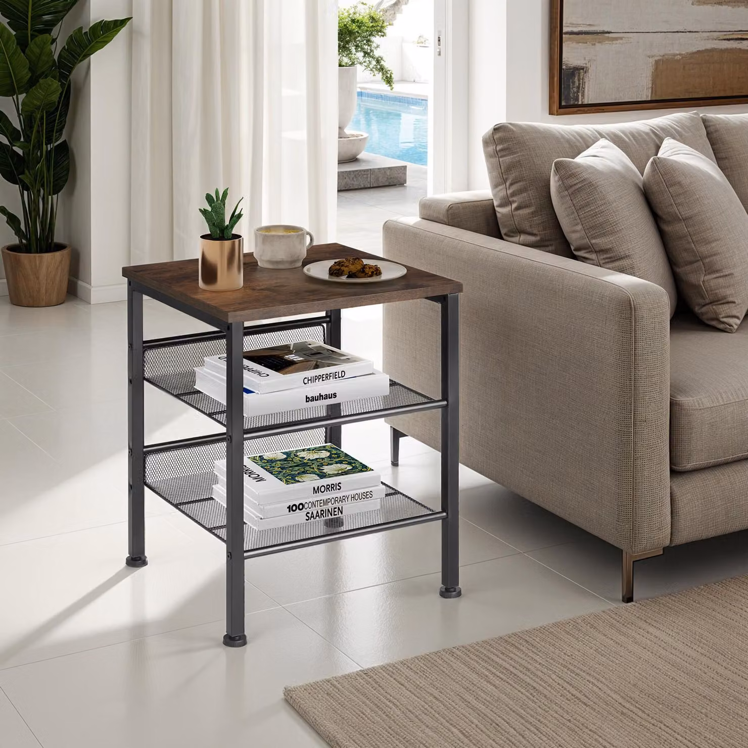 Tavolino Lincoln Tectake in stile industriale con piano ribaltabile, L/P/H: 40,5 x 40 x 50,5 cm, marrone e nero – 1