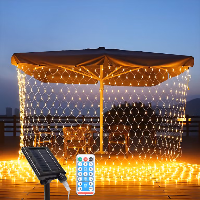 Jayseuw 3x2M LED luce solare rete bianco caldo 8 modalità di luce fata luci impermeabili per la festa all'aperto giardino decorazione
