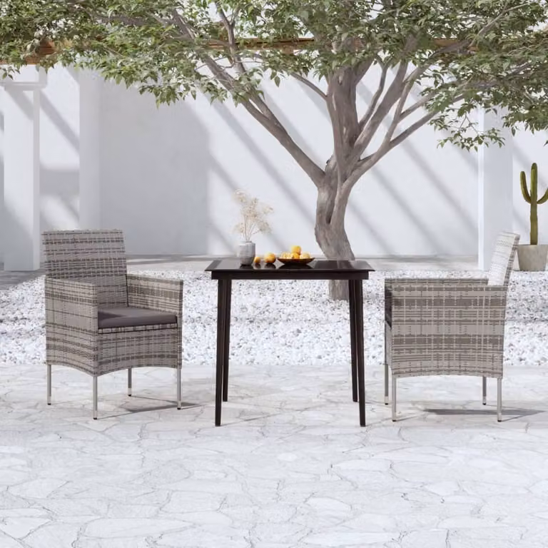 Maison Exclusive - Set da pranzo da giardino a 3 pezzi con cuscini grigi e neri