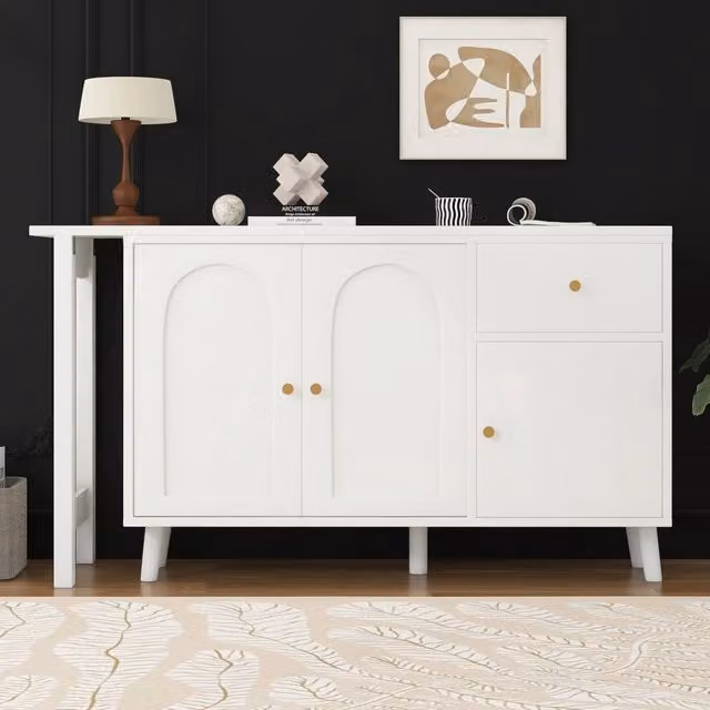 Scrivania 2 in 1 REDOM con piano girevole 360°, moderna, bianca e oro, L: 120 cm, P: 40 cm, H: 74,5 cm