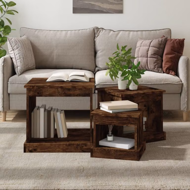 Set di 3 tavolini da salotto vidaXL in legno multistrato e MDF colore marrone rovere
