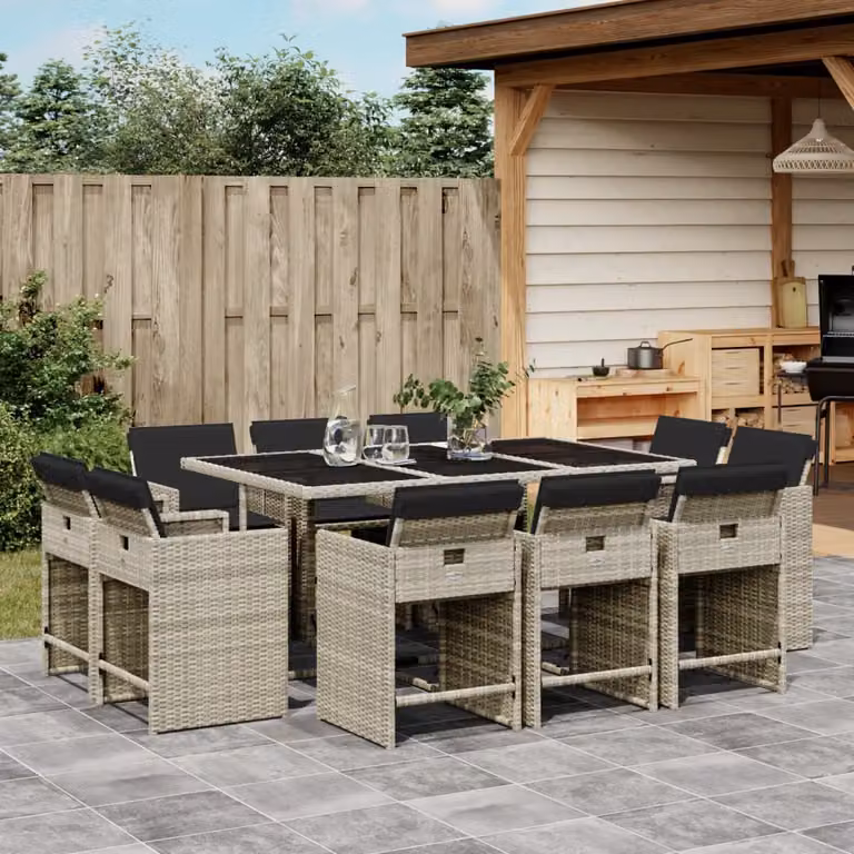 vidaXL Set Pranzo da Giardino 11pz in Polyrattan con Cuscini e Tavolo in Vetro Grigio Antracite