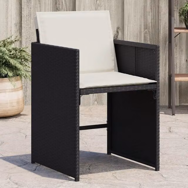 Set di 4 sedie da giardino vidaXL in polyrattan con cuscini neri e bianchi e braccioli – 1
