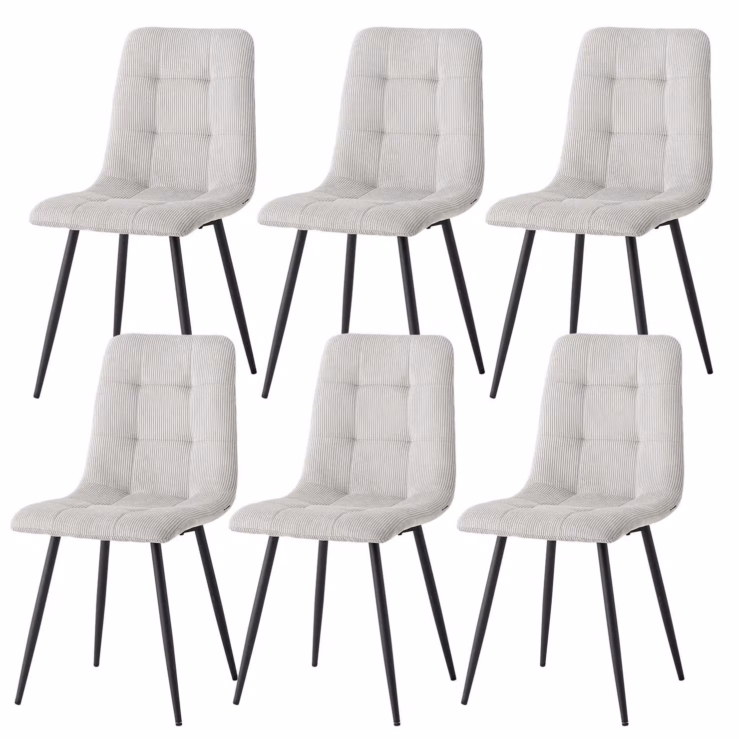 Set di sedie da pranzo - Sedie da pranzo moderne - 6 pezzi - Rivestimento in corda - Imbottite - Gambe in metallo - Senza braccioli - Grigio