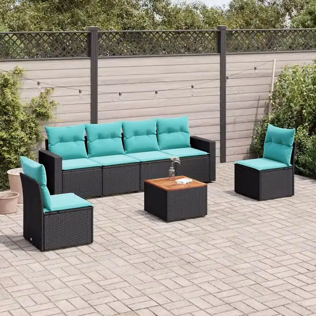 Set Divani da Giardino 7 pz con Cuscini Nero in Polyrattan 3256400