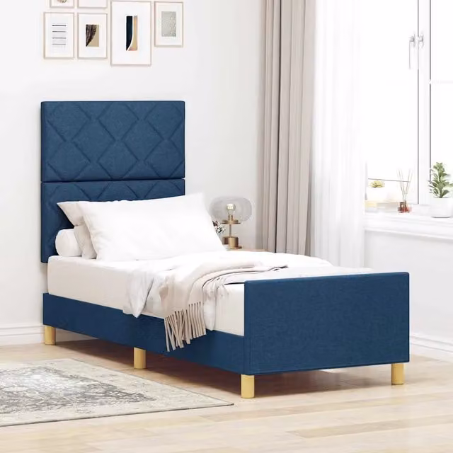 Struttura del letto con testiera blu in tessuto e legno di pino vidaXL L/P/H: 207 x 80 x 128 cm