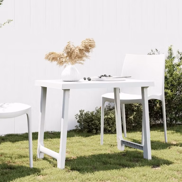 The Living Store Tavolo da campeggio bianco 79x56x64 cm PP effetto legno