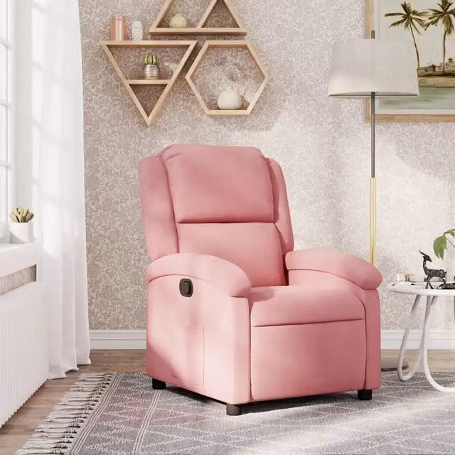 Poltrona Reclinabile Relax vidaXL in Velluto Rosa con Braccioli e Reclinazione Manuale