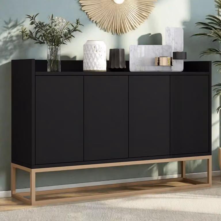 Credenza UnboxG 120x30x80 cm nera con 4 ante, mobile contenitore per soggiorno, sala da pranzo o ingresso – Mobile contenitore moderno, stabile e versatile