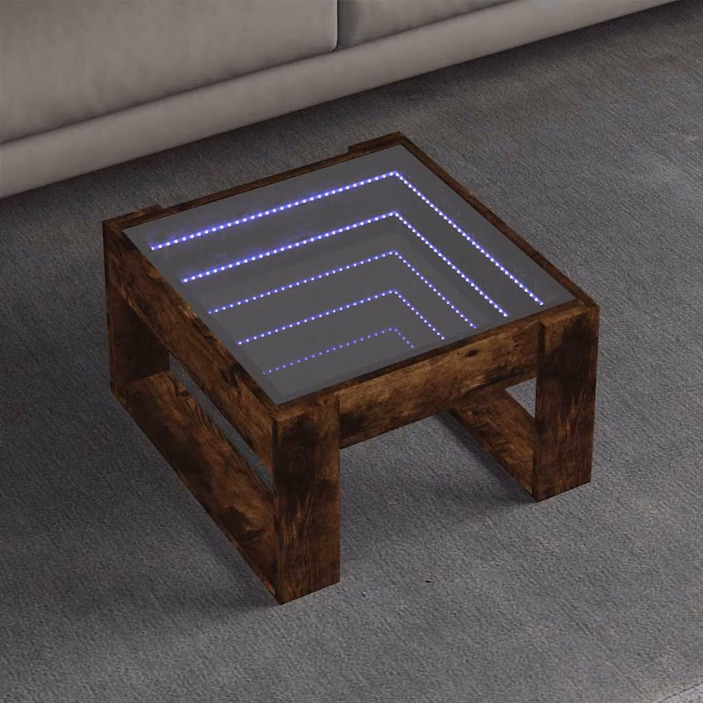 vidaXL Tavolino da Salotto Moderno con LED in Rovere Fumo, L 50 cm x P 53 cm x H 30 cm