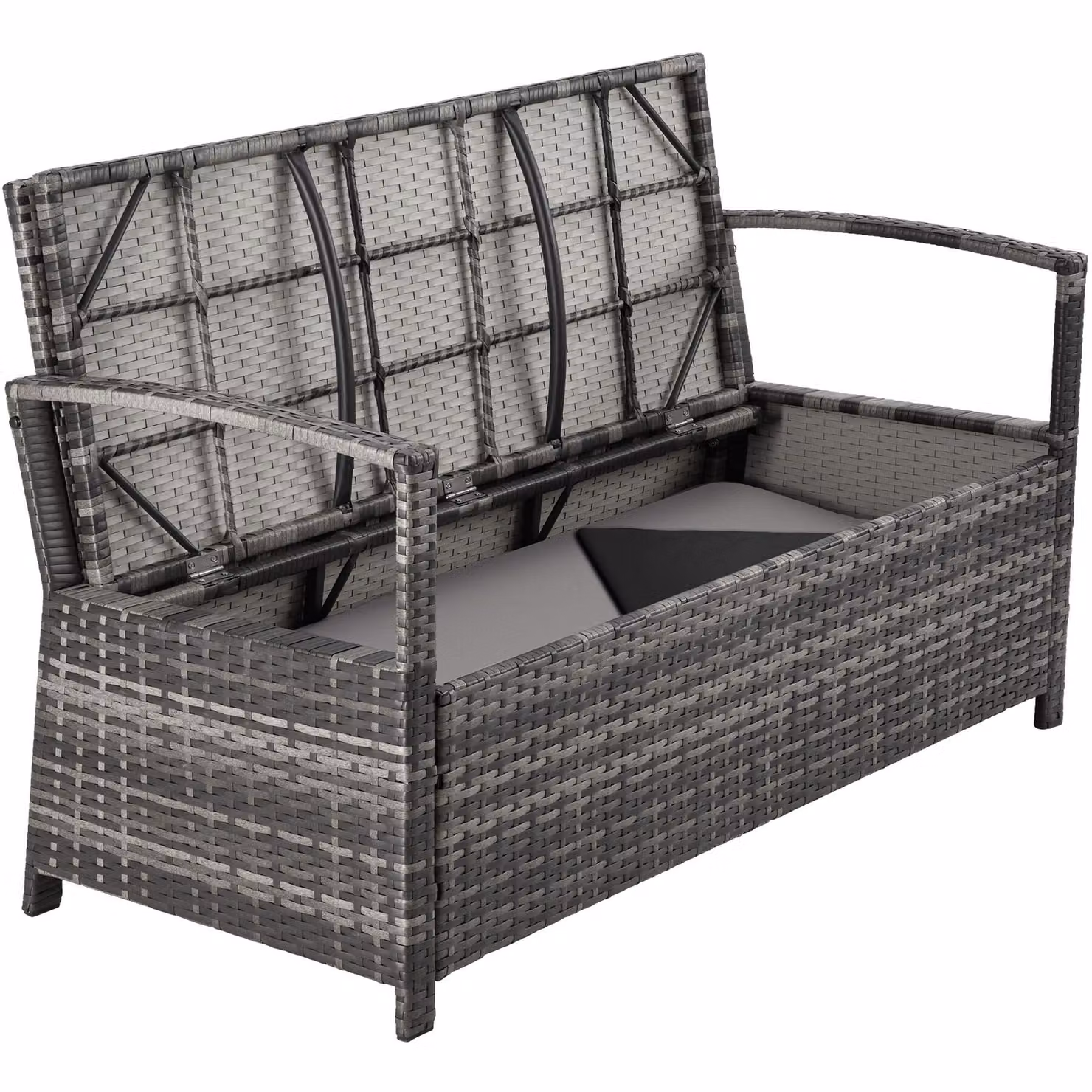 Panchina da giardino a 2 posti tectake in rattan grigio con vano portaoggetti e cuscini inclusi – 4