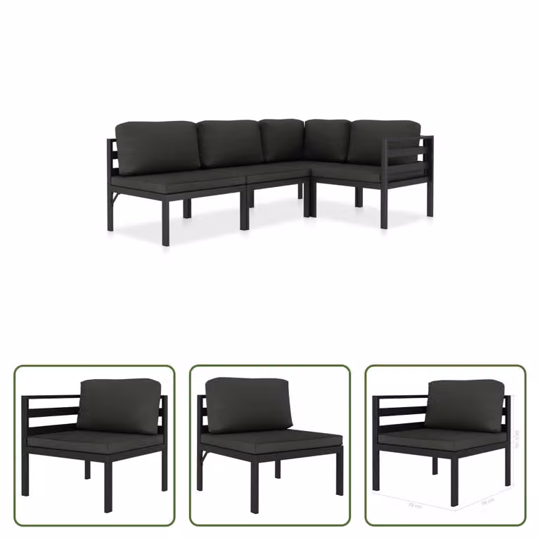 The Living Store Set salotto da giardino 4 pezzi con cuscini alluminio antracite