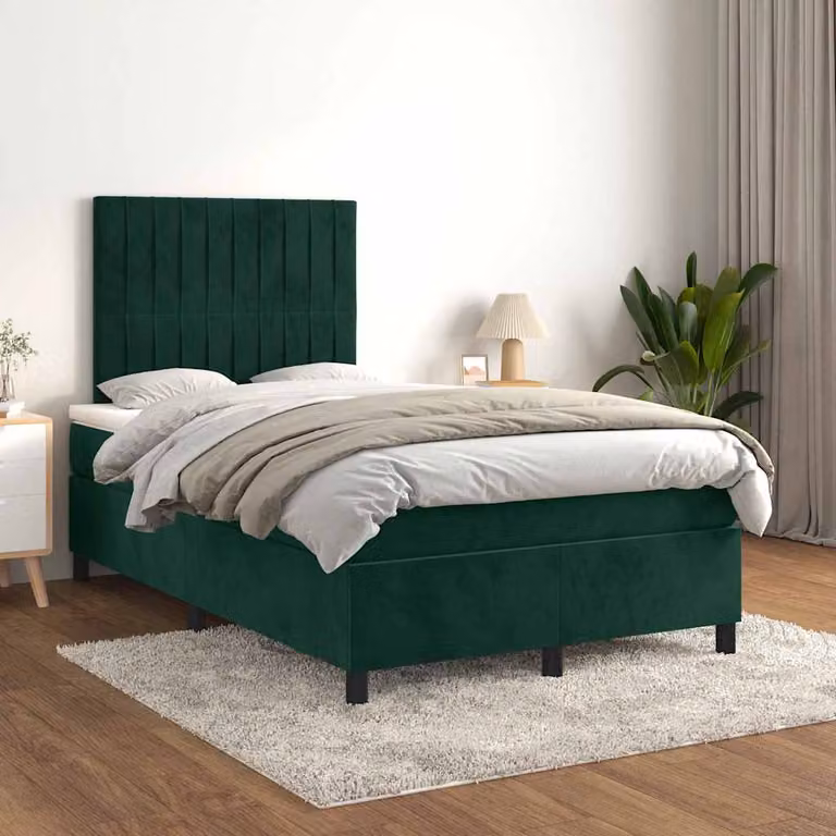 vidaXL Letto Ibrido con Giroletto a Molle e Materasso in Velluto Verde Scuro L/P/H: 120 x 200 x 128 cm